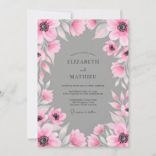 Pink Watercolor Blossom Wedding Invitation
