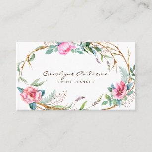 Fl Business Cards Zazzle Pink Watercolor Bohemian Fl Wreath Business Card