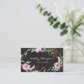 Pink Watercolor Bohemian Floral Wreath Chalkboard Business Card (Standing Front)