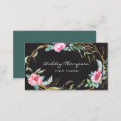 Pink Watercolor Bohemian Floral Wreath Chalkboard Business Card (Front/Back)