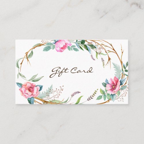 Pink Watercolor Bohemian Floral Wreath Gift Card