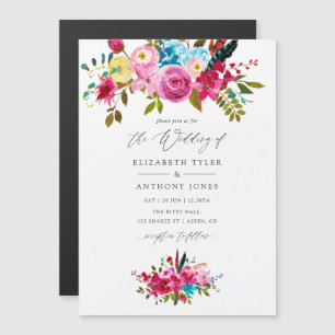 Pink Watercolor Boho Chic Floral Wedding Magnetic Invitation