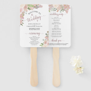 Pink Watercolor Boho Chic Floral Wedding Program Hand Fan