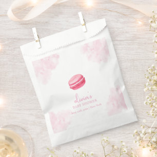 Pink Watercolor Bonjour Bébé Macaron Baby Shower Favor Bag