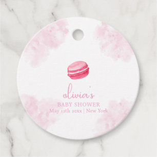 Pink Watercolor Bonjour Bébé Macaron Baby Shower Favor Tags