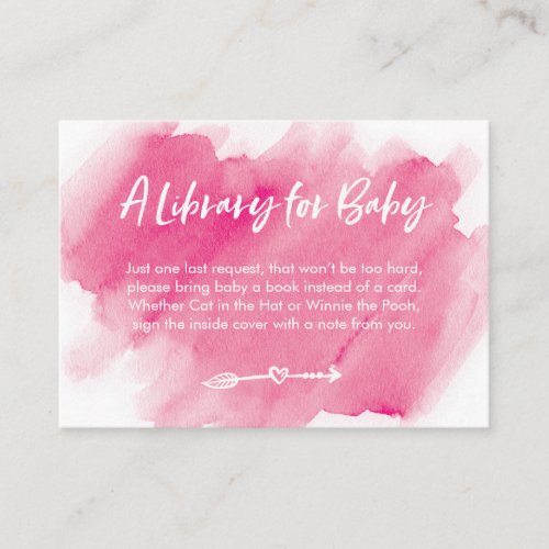 Pink watercolor Book Request Baby Shower Card