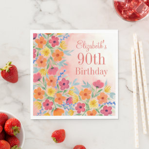 Pink Watercolor Botanical Personalized Birthday  Napkins