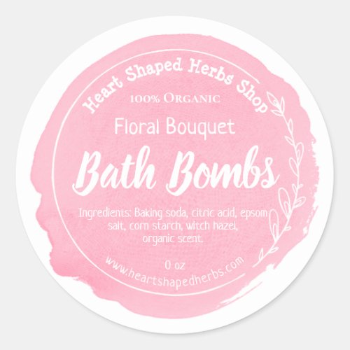 Pink Watercolor Bouquet Scented Bath Bomb Classic Round Sticker