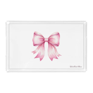 Pink Watercolor Bow Acrylic Serving Tray
