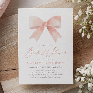 Pink Watercolor Bow Bridal Shower Invitation