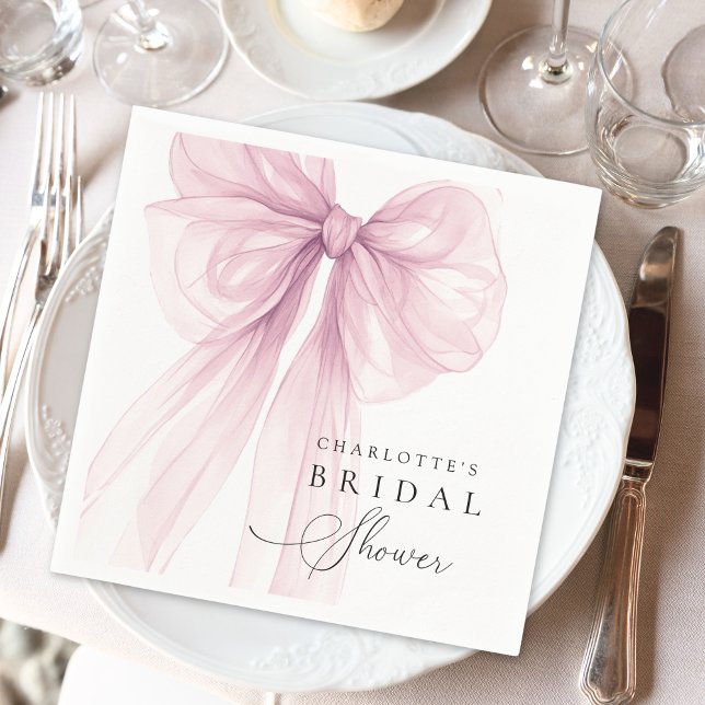 Pink Watercolor Bow Bridal Shower  Napkins (Creator Uploaded)