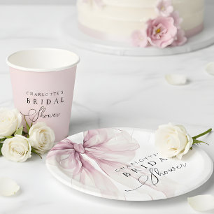 Pink Watercolor Bow Bridal Shower Paper Plates