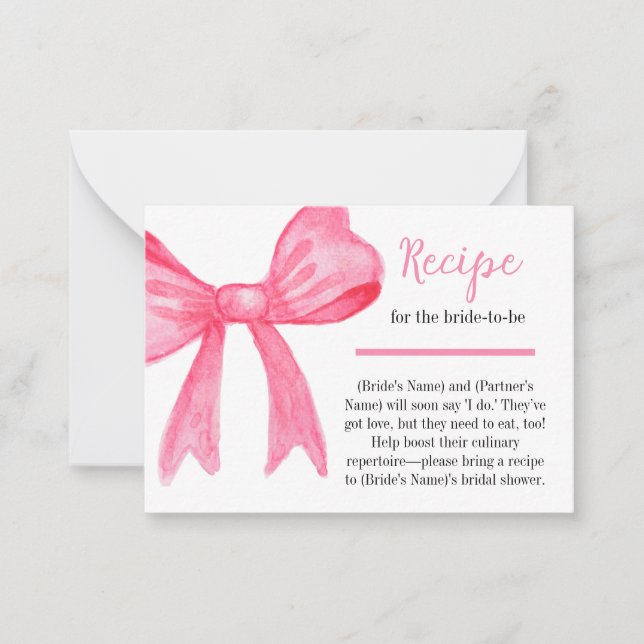 Pink Watercolor Bow Coquette Note Card (Front)