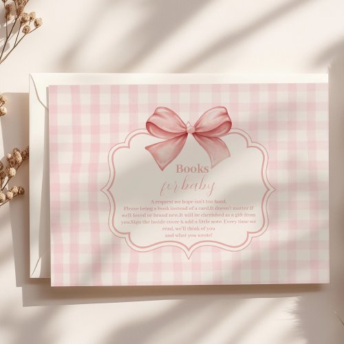 Pink Watercolor Bow Girl Baby Showe Books for Baby Enclosure Card