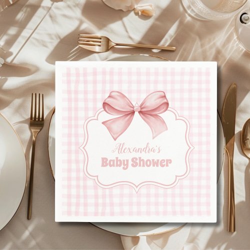 Pink Watercolor Bow Girl Baby Shower  Napkins