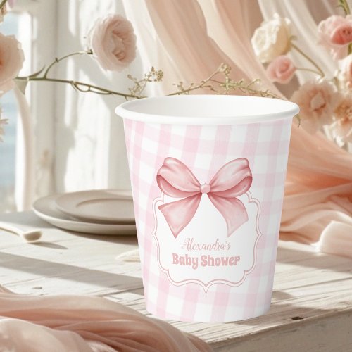 Pink Watercolor Bow Girl Baby Shower  Paper Cups