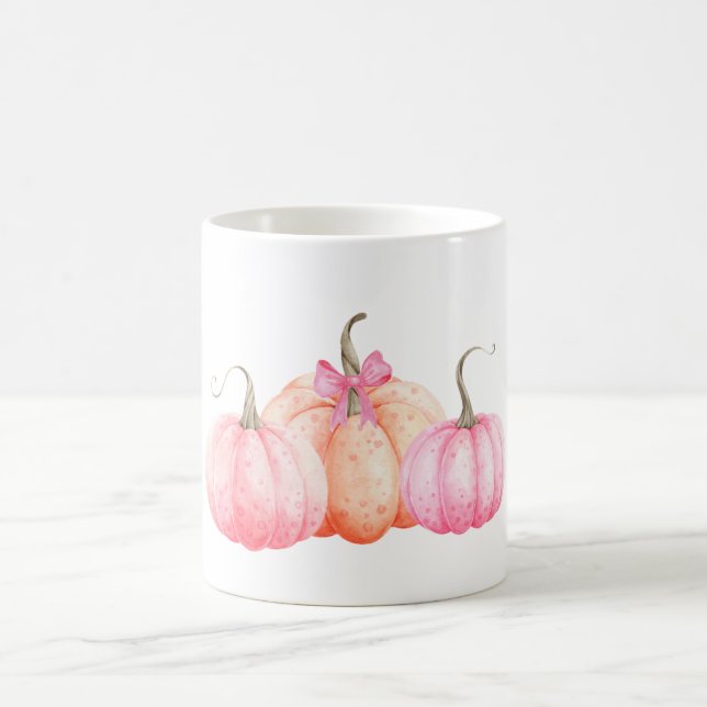 Pink Watercolor Bow Pumpkins For Fall Coffee Mug (Center)