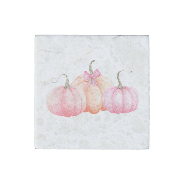 Pink Watercolor Bow Pumpkins For Fall Stone Magnet (Front)