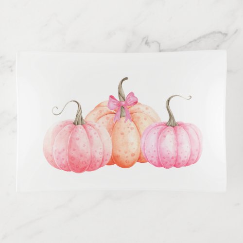 Pink Watercolor Bow Pumpkins For Fall Trinket Tray