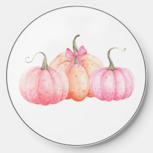 Pink Watercolor Bow Pumpkins For Fall Wireless Charger