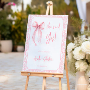 Pink Watercolor Bow She Said Yes Engagement Party Foam Board