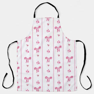 Pink Watercolor Bow Stripes Coquette Aesthetic Apron