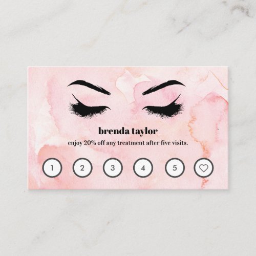 Pink Watercolor  Browbar Eyelash Custom Loyalty Business Card