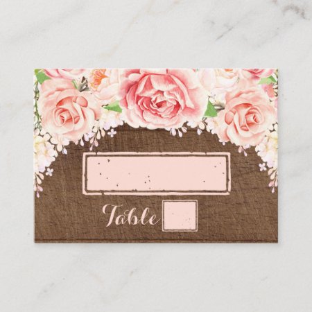 Pink Watercolor Brown Wood Place Setting Cards