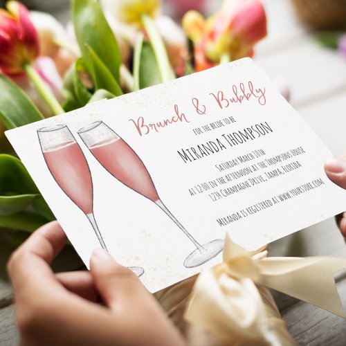 Pink Watercolor Brunch and Bubbly Bridal Shower Invitation