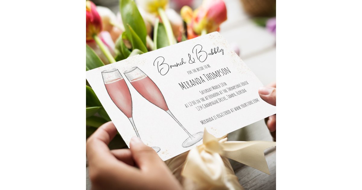 Pink Watercolor Brunch and Bubbly Bridal Shower Invitation | Zazzle