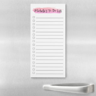 Pink watercolor brush stroke Custom to-do list Magnetic Notepad