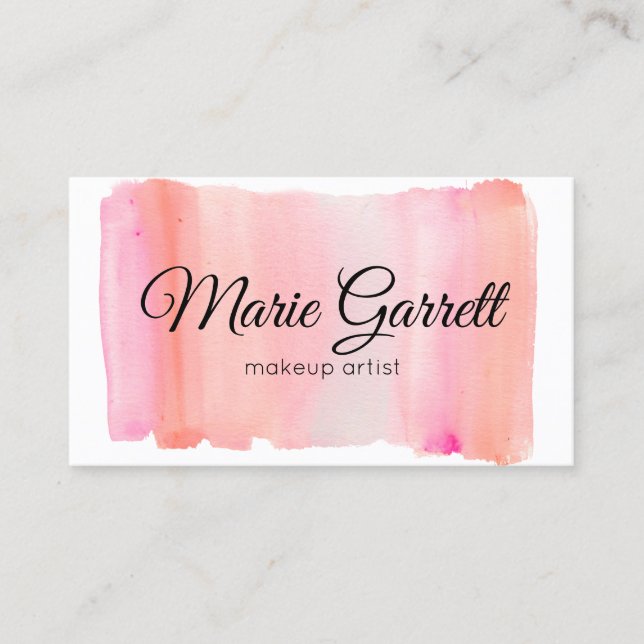 Pink Watercolor Brush Strokes Business Card (Front)