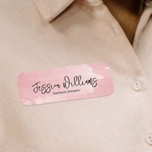 Pink Watercolor Brushstokes Modern Script Name Tag