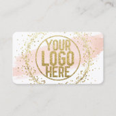 Pink Watercolor Brushstroke Glitter Confetti Logo Business Card (Front)