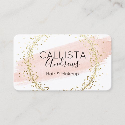 Pink Watercolor Brushstroke Glitter Confetti Salon Business Card
