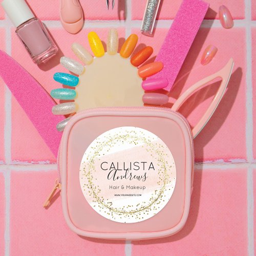 Pink Watercolor Brushstroke Glitter Confetti Salon Classic Round Sticker