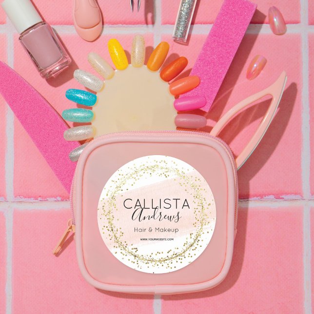 Pink Watercolor Brushstroke Glitter Confetti Salon Classic Round Sticker (Creator Uploaded)