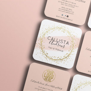 Pink Watercolor Brushstroke Glitter Confetti Salon Square Business Card