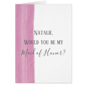Pink Watercolor Brushstroke Maid of Honor Proposal Cards