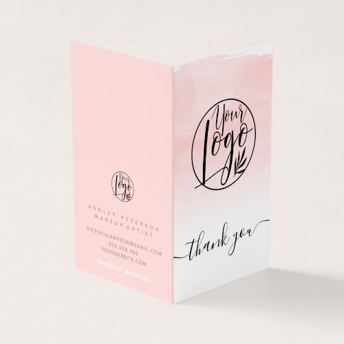 Pink watercolor brushstroke thank you your logo business card