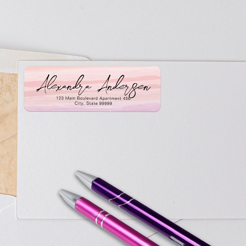 Pink Watercolor Brushstrokes Chic Script Label