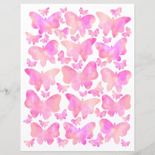 Pink Watercolor Butterflies Scrapbook Paper