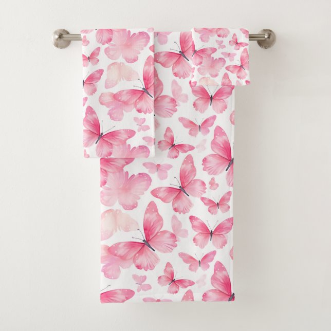 Pink watercolor Butterflies Towel set (Insitu)