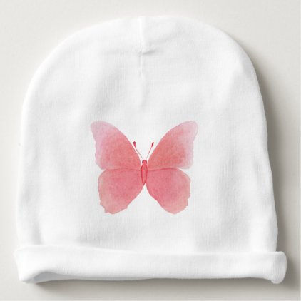 Pink watercolor butterfly baby beanie