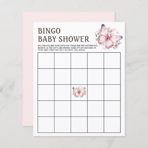 Pink Watercolor Butterfly Baby Shower Bingo Game