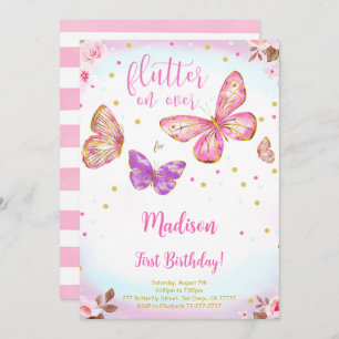 Pink Watercolor Butterfly Birthday Invitation