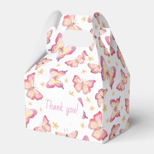 Pink Watercolor Butterfly Birthday Thank You Favor Boxes