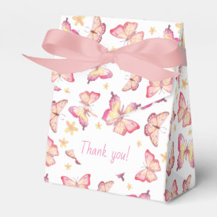 Pink Watercolor Butterfly Birthday Thank You Favor Boxes