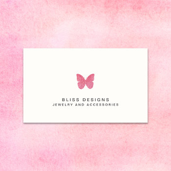 Pink Watercolor Butterfly Logo Simple Elegant Business Card by whimsydesigns at Zazzle