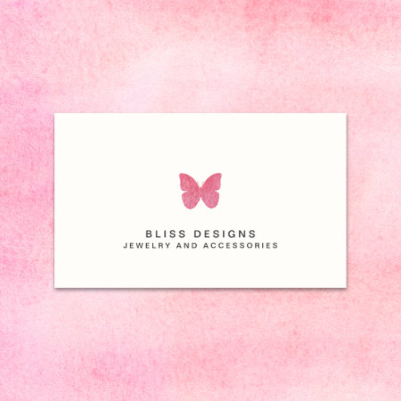 Pink Watercolor Butterfly Logo Simple Elegant Business Card